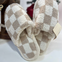 Checkered House Shoes - Beige and White