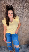Lemon Breeze Ruffle Sleeve Top
