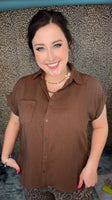 Breezy Days Button-Down Top Brown
