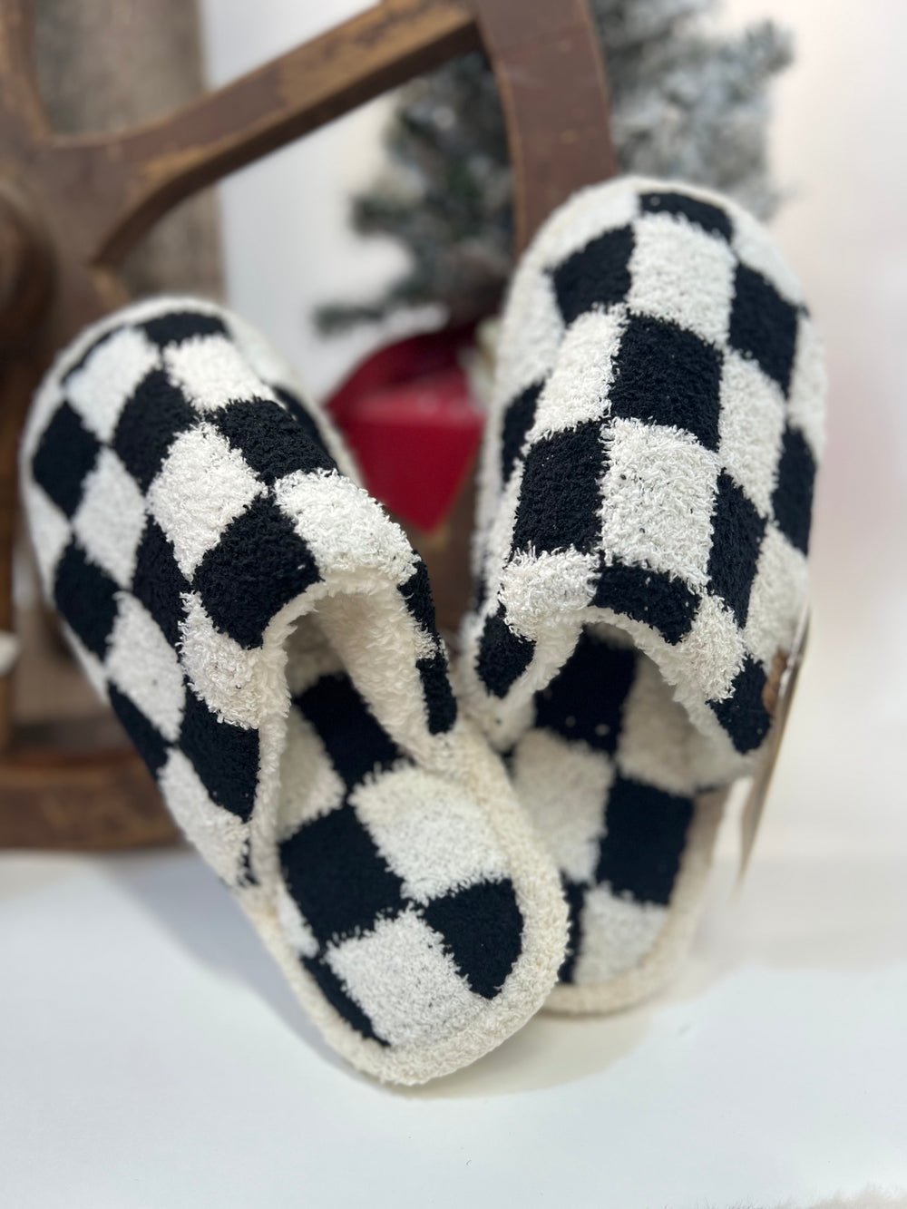 Checkered House Shoes Black & White