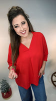 Sunset Breeze Red Smocked Sleeve Top
