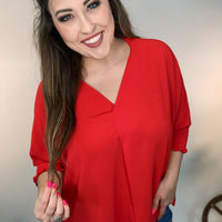 Sunset Breeze Red Smocked Sleeve Top