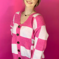 Pink Checkered Cardigan