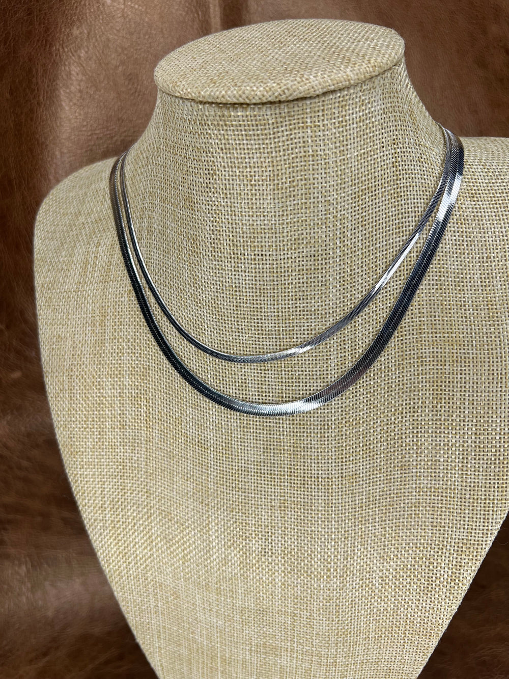 Sleek Silver Layered Herringbone Necklace