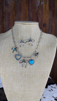 Turquoise Bow Charm Necklace Set
