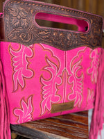 Hot Pink Boot Stitch Fringe Clutch
