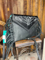 Black Feather Stitch Crossbody Clutch

