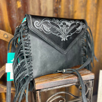 Black Feather Stitch Crossbody Clutch