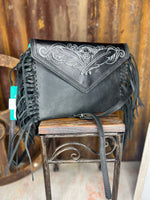 Black Feather Stitch Crossbody Clutch
