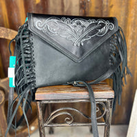 Black Feather Stitch Crossbody Clutch