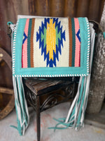 Zunia Leather & Hairon Bag in Turquoise
