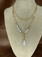 Golden Pearl Drop Layered Necklace
