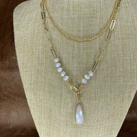 Golden Pearl Drop Layered Necklace