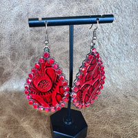 Crimson Feather Drop Earrings
