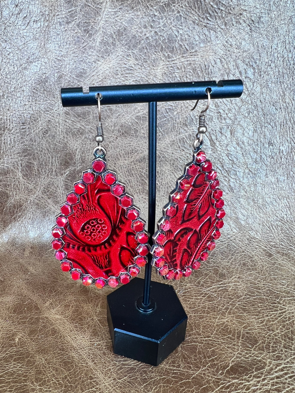Crimson Feather Drop Earrings