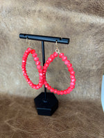 Bold Coral Beaded Hoop Earrings
