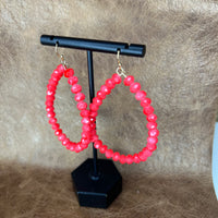 Bold Coral Beaded Hoop Earrings