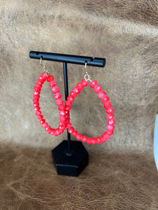 Bold Coral Beaded Hoop Earrings