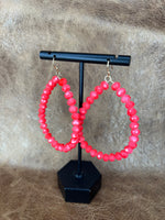 Bold Coral Beaded Hoop Earrings
