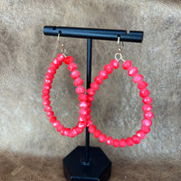 Bold Coral Beaded Hoop Earrings