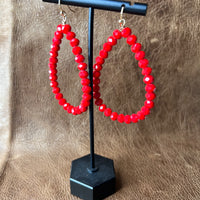 Red Beaded Dangle Earrings