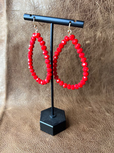 Red Beaded Dangle Earrings