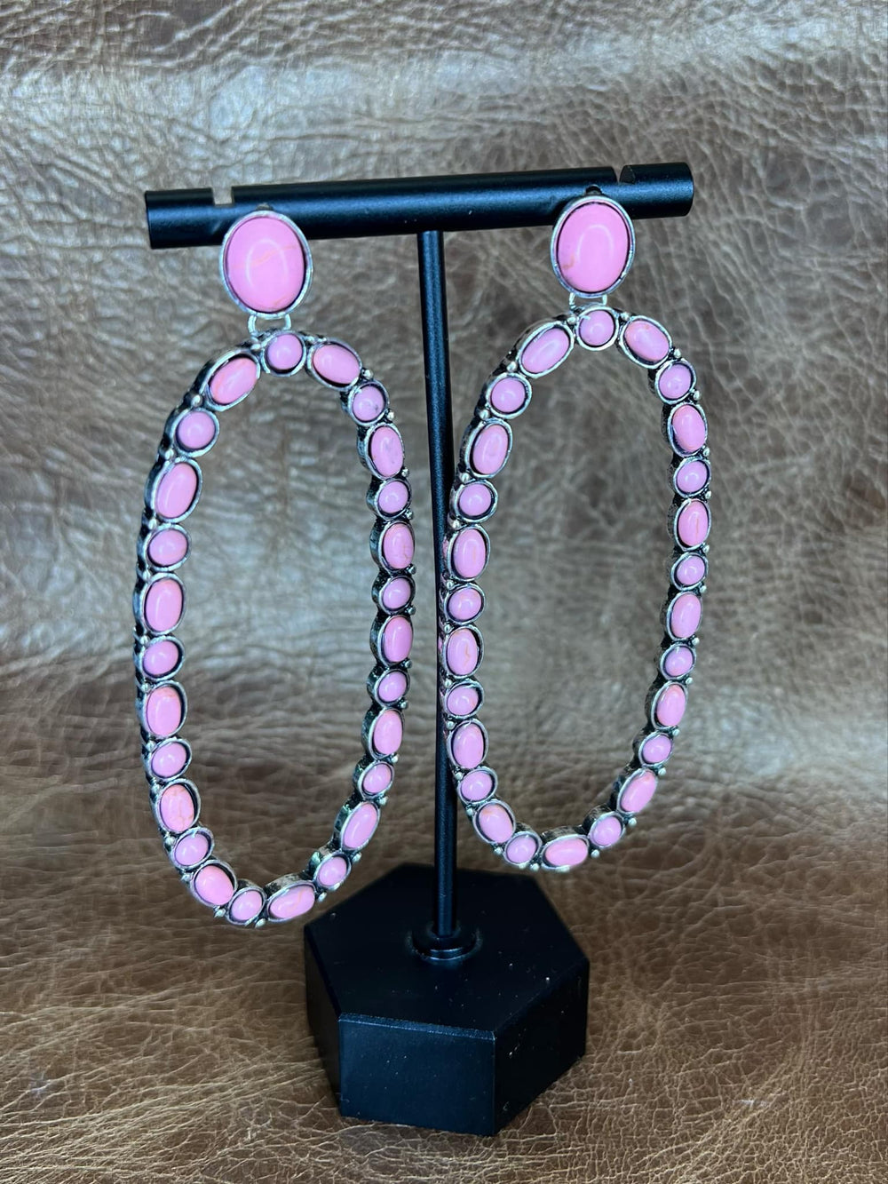 Cowgirl Bubblegum Hoops – Pink Stone Earrings