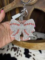 Baseball Bow Rhinestone Keychain
