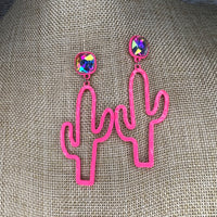 Neon Pink Dangle Cactus Earrings