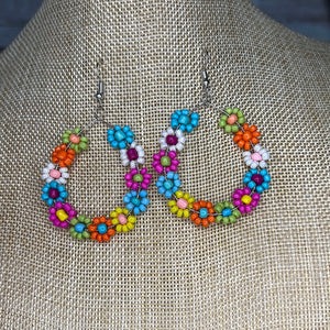 Multi-Color Beaded Flower Earrings