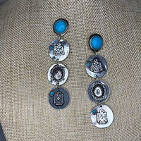 Silver Tone Western & Turquoise Stone Dangle Earrings