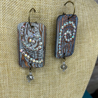 Handmade Distressed Blue Tooled Leather Earrings