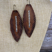 Burned Leather Feather Earrings