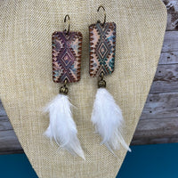 Handmade Tooled Leather Earrings With Feather
