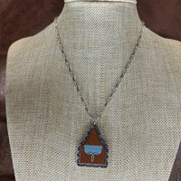 Boot Stitch Leather Tag Necklace - brown