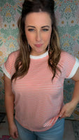 Coastal Stripe Contrast Top - Coral
