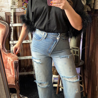 Josette Cross Over Distressed Straight Jeans