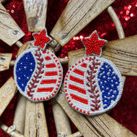 Beaded American Flag Baseball Earrings