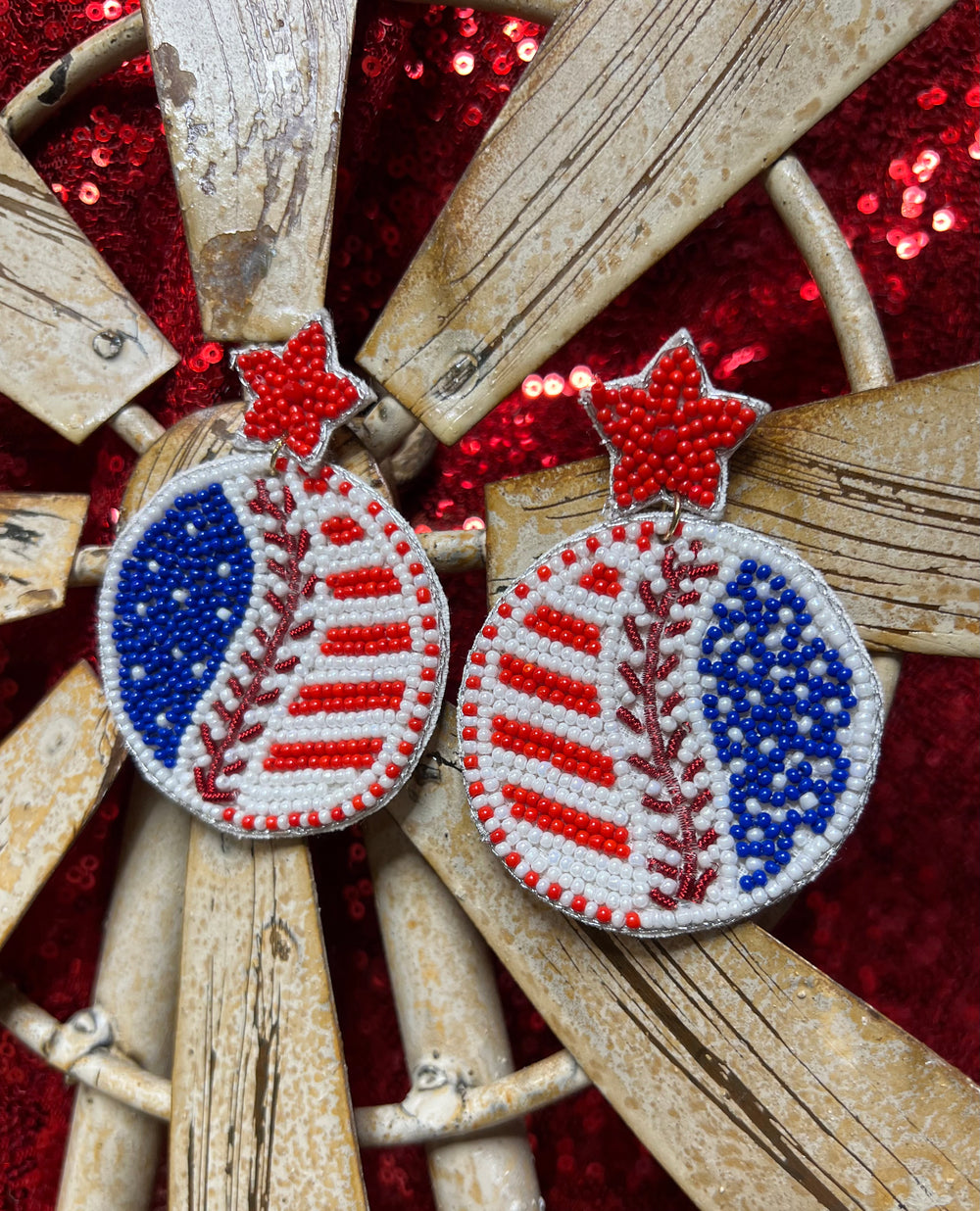 Beaded American Flag Baseball Earrings
