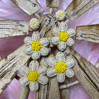 Ivory & Yellow Beaded Double Flower Dangle Earrings