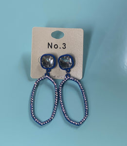 Blue Pointed Oval Rhinestone Earrings