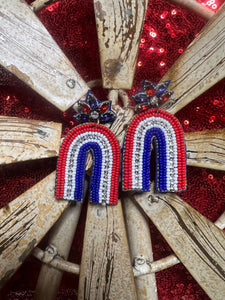Beaded Red, White and Blue Rainbow Earrings