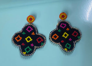 Black Multicolor Beaded Earring