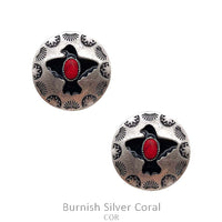 Multiple Colors - Circle Silvertone Thunderbird Earring with Stone
