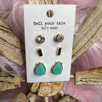 Turquoise and Gold Trio Pack Earrings