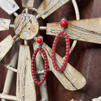 Oval Red Beaded Dangle Earrings