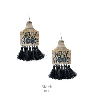 Holy Hood Cow Tag Earring with Fringe (Two colors)