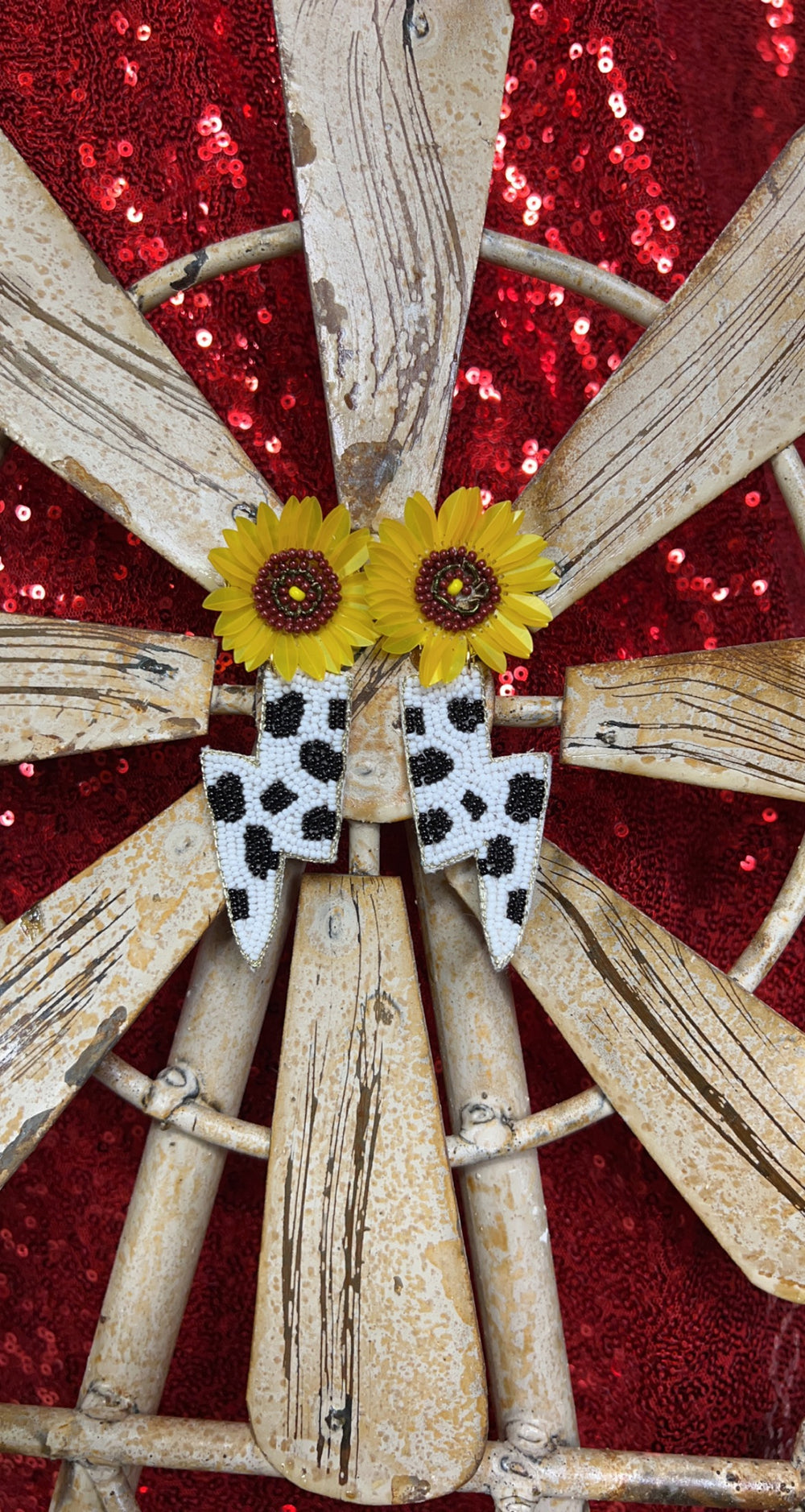 Cow Print Lightning Sunflower Earrings