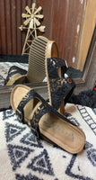 Aries Black & Gold Leopard Sandals
