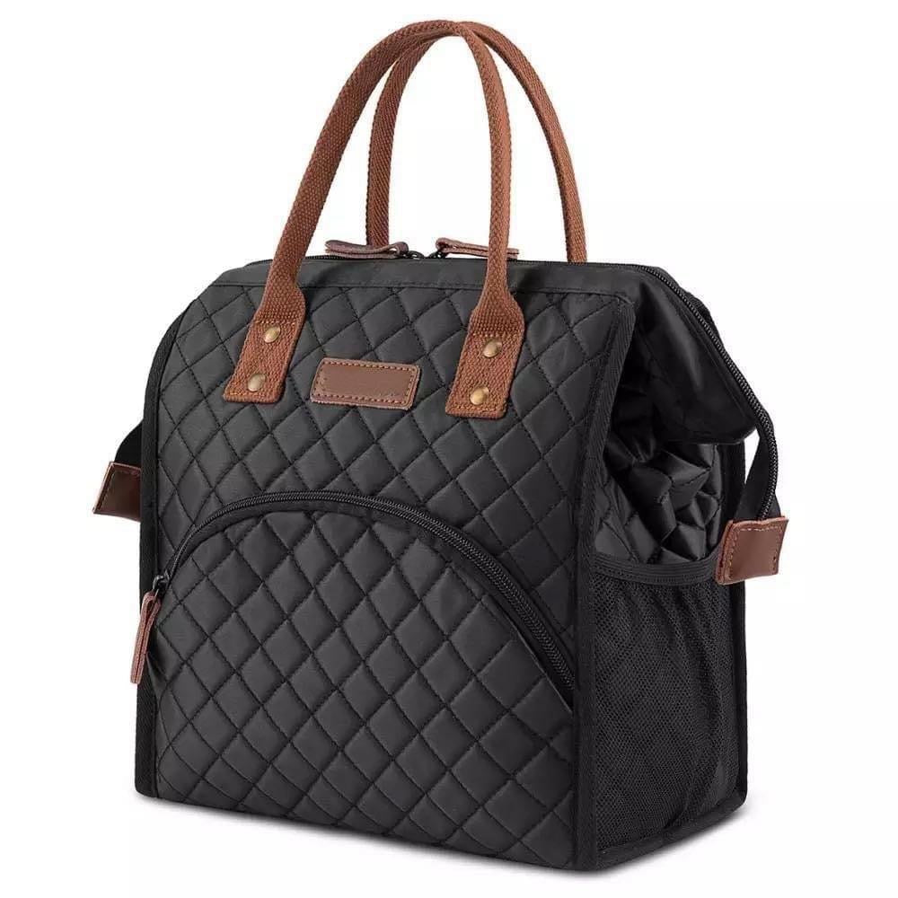 Black quilted store lunch bag